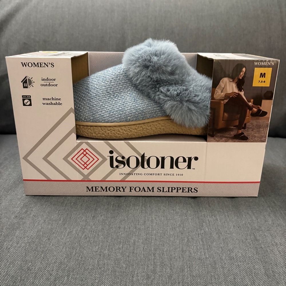 Isotoner Women's Light Blue Memory Foam Slippers